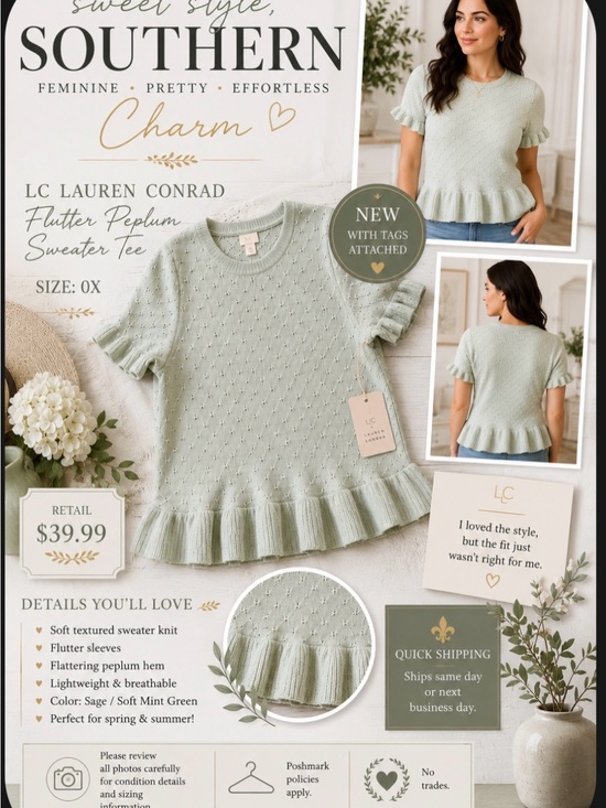 LC Lauren Conrad Tops - 🌿 NWT LC Lauren Conrad Flutter Peplum Sweater Tee 🌿